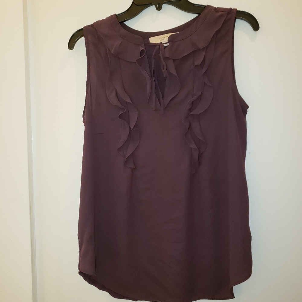 Purple Ruffled Sleeveless Blouse, Loft Ann Taylor